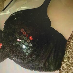 RARE Gold Label Victoria's Secret BLACK SEQUIN BRA set VINTAGE MEDIUM SEXY